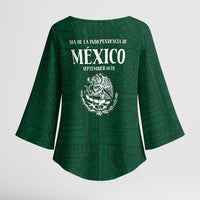 Dia de la Independencia de Mexico Kimono Sleeve Blouse 16 De Septiembre Traditional Aztec Tribal Green