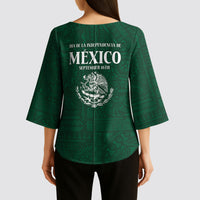 Dia de la Independencia de Mexico Kimono Sleeve Blouse 16 De Septiembre Traditional Aztec Tribal Green