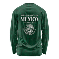 Dia de la Independencia de Mexico Long Sleeve Shirt 16 De Septiembre Traditional Aztec Tribal Green