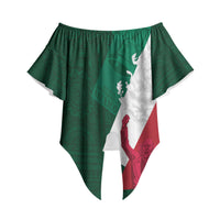 Dia de la Independencia de Mexico Off Shoulder Wrap Waist Top 16 De Septiembre Traditional Aztec Tribal Green