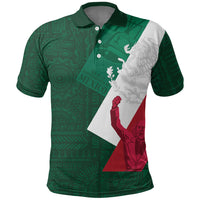 Dia de la Independencia de Mexico Polo Shirt 16 De Septiembre Traditional Aztec Tribal Green
