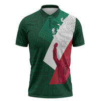 Dia de la Independencia de Mexico Zipper Polo Shirt 16 De Septiembre Traditional Aztec Tribal Green