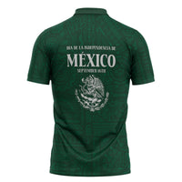 Dia de la Independencia de Mexico Zipper Polo Shirt 16 De Septiembre Traditional Aztec Tribal Green