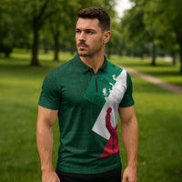Dia de la Independencia de Mexico Zipper Polo Shirt 16 De Septiembre Traditional Aztec Tribal Green