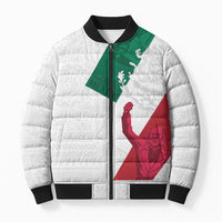 Dia de la Independencia de Mexico Bomber Puffer Jacket 16 De Septiembre Traditional Aztec Tribal White