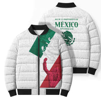 Dia de la Independencia de Mexico Bomber Puffer Jacket 16 De Septiembre Traditional Aztec Tribal White
