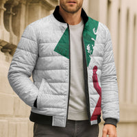 Dia de la Independencia de Mexico Bomber Puffer Jacket 16 De Septiembre Traditional Aztec Tribal White