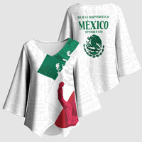 Dia de la Independencia de Mexico Kimono Sleeve Blouse 16 De Septiembre Traditional Aztec Tribal White