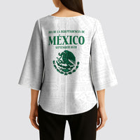 Dia de la Independencia de Mexico Kimono Sleeve Blouse 16 De Septiembre Traditional Aztec Tribal White
