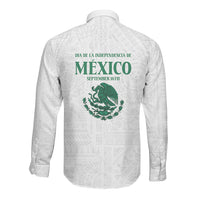Dia de la Independencia de Mexico Long Sleeve Button Shirt 16 De Septiembre Traditional Aztec Tribal White