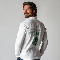 Dia de la Independencia de Mexico Long Sleeve Polo Shirt 16 De Septiembre Traditional Aztec Tribal White