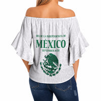 Dia de la Independencia de Mexico Off Shoulder Wrap Waist Top 16 De Septiembre Traditional Aztec Tribal White
