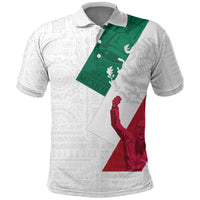 Dia de la Independencia de Mexico Polo Shirt 16 De Septiembre Traditional Aztec Tribal White
