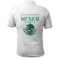 Dia de la Independencia de Mexico Polo Shirt 16 De Septiembre Traditional Aztec Tribal White