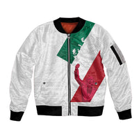 Dia de la Independencia de Mexico Sleeve Zip Bomber Jacket 16 De Septiembre Traditional Aztec Tribal White