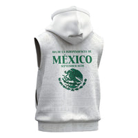Dia de la Independencia de Mexico Sleeveless Zip Hoodie 16 De Septiembre Traditional Aztec Tribal White