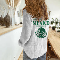 Dia de la Independencia de Mexico Women Casual Shirt 16 De Septiembre Traditional Aztec Tribal White