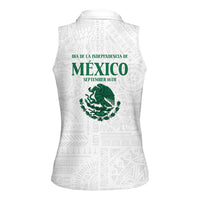 Dia de la Independencia de Mexico Women Sleeveless Polo Shirt 16 De Septiembre Traditional Aztec Tribal White