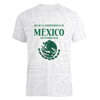 Dia de la Independencia de Mexico Women V-Neck T-Shirt 16 De Septiembre Traditional Aztec Tribal White