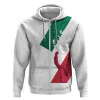 Dia de la Independencia de Mexico Zip Hoodie 16 De Septiembre Traditional Aztec Tribal White