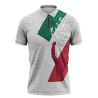 Dia de la Independencia de Mexico Zipper Polo Shirt 16 De Septiembre Traditional Aztec Tribal White