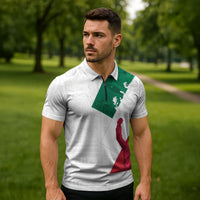 Dia de la Independencia de Mexico Zipper Polo Shirt 16 De Septiembre Traditional Aztec Tribal White