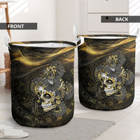 Mexico Quetzalcoatl Aztec Calendar Laundry Basket Black Gold Tribal Warrior Art