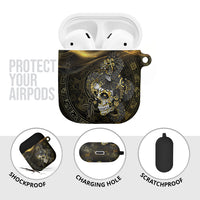 Mexico Quetzalcoatl Aztec Calendar AirPods Case Black Gold Tribal Warrior Art