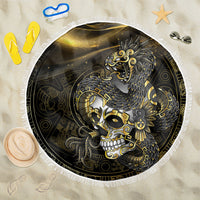 Mexico Quetzalcoatl Aztec Calendar Beach Blanket Black Gold Tribal Warrior Art