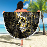 Mexico Quetzalcoatl Aztec Calendar Beach Blanket Black Gold Tribal Warrior Art