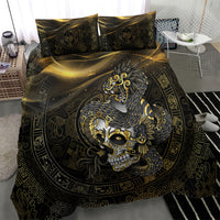 Mexico Quetzalcoatl Aztec Calendar Bedding Set Black Gold Tribal Warrior Art