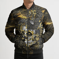 Mexico Quetzalcoatl Aztec Calendar Bomber Puffer Jacket Black Gold Tribal Warrior Art