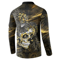 Mexico Quetzalcoatl Aztec Calendar Button Sweatshirt Black Gold Tribal Warrior Art