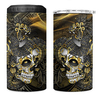 Mexico Quetzalcoatl Aztec Calendar 4 in 1 Can Cooler Tumbler Black Gold Tribal Warrior Art