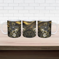 Mexico Quetzalcoatl Aztec Calendar Ceramic Mug Black Gold Tribal Warrior Art