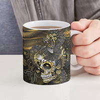 Mexico Quetzalcoatl Aztec Calendar Ceramic Mug Black Gold Tribal Warrior Art