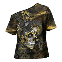 Mexico Quetzalcoatl Aztec Calendar Cross Shoulder Shirt Black Gold Tribal Warrior Art