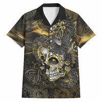 Mexico Quetzalcoatl Aztec Calendar Hawaiian Shirt Black Gold Tribal Warrior Art