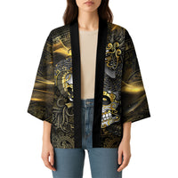 Mexico Quetzalcoatl Aztec Calendar Kimono Black Gold Tribal Warrior Art