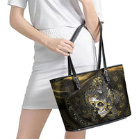 Mexico Quetzalcoatl Aztec Calendar Leather Tote Bag Black Gold Tribal Warrior Art