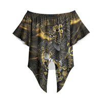 Mexico Quetzalcoatl Aztec Calendar Off Shoulder Wrap Waist Top Black Gold Tribal Warrior Art