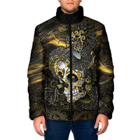 Mexico Quetzalcoatl Aztec Calendar Padded Jacket Black Gold Tribal Warrior Art
