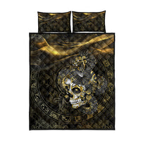 Mexico Quetzalcoatl Aztec Calendar Quilt Bed Set Black Gold Tribal Warrior Art