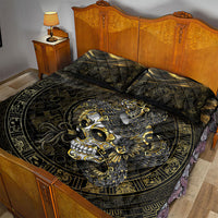 Mexico Quetzalcoatl Aztec Calendar Quilt Bed Set Black Gold Tribal Warrior Art