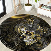 Mexico Quetzalcoatl Aztec Calendar Round Carpet Black Gold Tribal Warrior Art