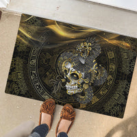 Mexico Quetzalcoatl Aztec Calendar Rubber Doormat Black Gold Tribal Warrior Art