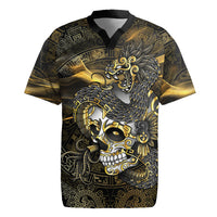 Mexico Quetzalcoatl Aztec Calendar Rugby Jersey Black Gold Tribal Warrior Art