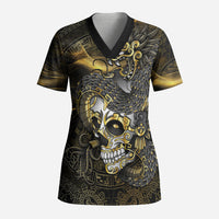 Mexico Quetzalcoatl Aztec Calendar Scrub Top Black Gold Tribal Warrior Art