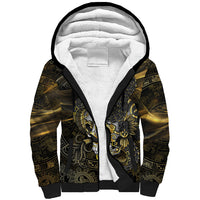 Mexico Quetzalcoatl Aztec Calendar Sherpa Hoodie Black Gold Tribal Warrior Art