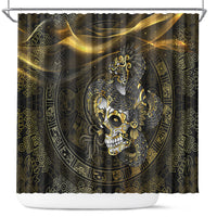 Mexico Quetzalcoatl Aztec Calendar Shower Curtain Black Gold Tribal Warrior Art